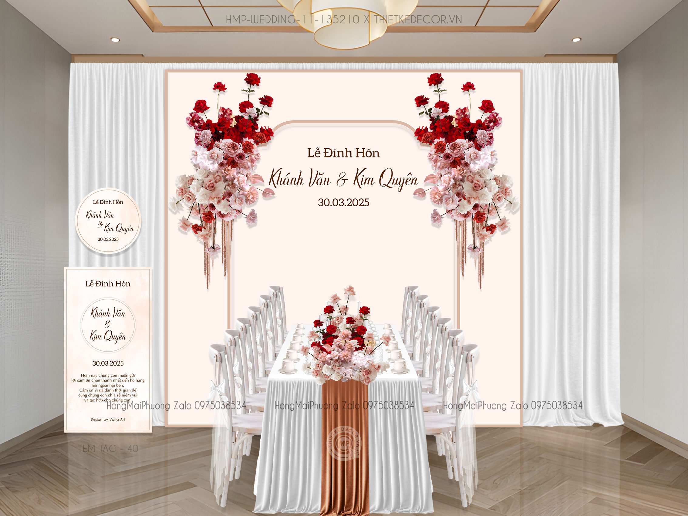 Gia tiên tone kem kèm tem nước và tag bàn